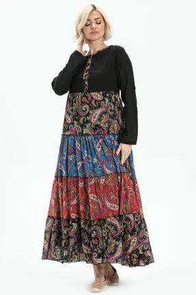 لباس مشکی زنانه بافتنی پنبه - پلی استر رگولار آستین-بلند بیسیک کد 246745184