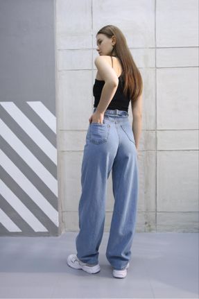 شلوار جین آبی زنانه پاچه گشاد فاق بلند استاندارد کد 804779130