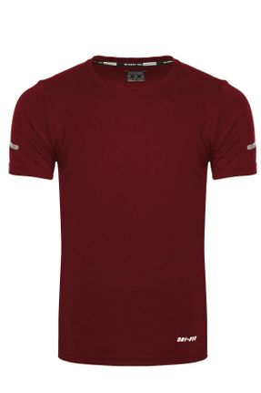 تی شرت زرشکی مردانه پلی استر رگولار تکی کد 805020247