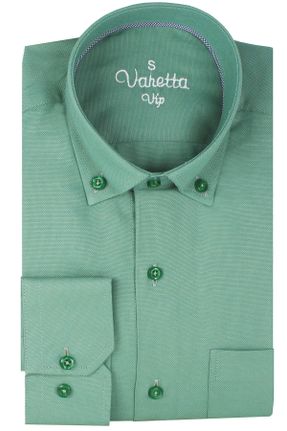 پیراهن سبز مردانه اورسایز یقه دکمه دار پنبه (نخی) کد 804830605