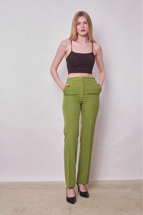 شلوار پارچه ای سبز زنانه فاق بلند Up Shop - کد 804852197