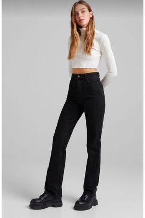 شلوار جین مشکی زنانه فاق بلند جین استاندارد کد 805038590