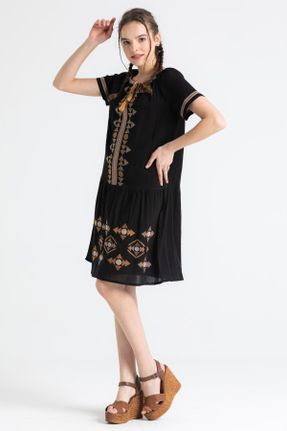 لباس مشکی زنانه بافتنی پنبه (نخی) رگولار آستین-کوتاه بیسیک کد 670754144