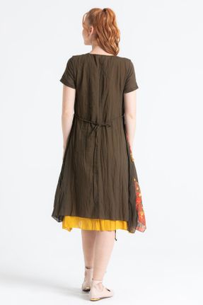 لباس خاکی زنانه بافتنی پنبه (نخی) رگولار آستین-کوتاه بیسیک کد 681424773