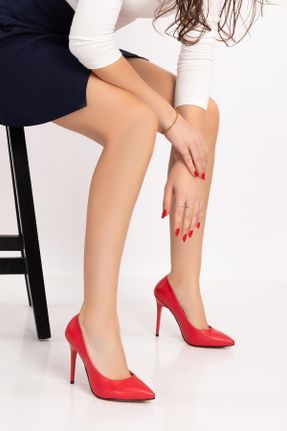 کفش پاشنه بلند کلاسیک قرمز زنانه جیر پاشنه نازک پاشنه بلند ( +10 cm) کد 567324968