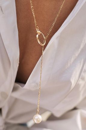 گردنبند جواهر طلائی زنانه مروارید کد 4035779