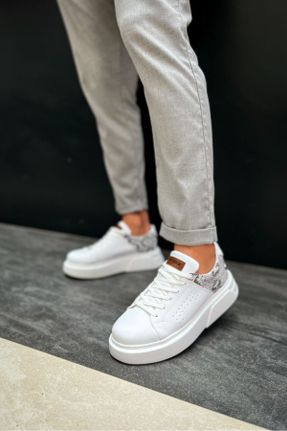 کفش اسنیکر سفید مردانه بند دار چرم مصنوعی کد 328910030