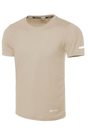 تی شرت بژ مردانه پلی استر رگولار قابلیت خشک شدن سریع تکی کد 805019202