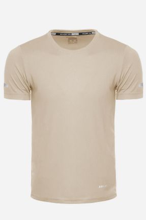 تی شرت بژ مردانه پلی استر رگولار قابلیت خشک شدن سریع تکی کد 805019202