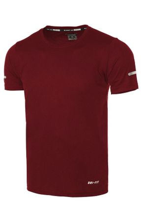 تی شرت زرشکی مردانه پلی استر رگولار تکی کد 805020247