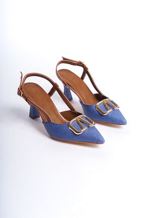 کفش پاشنه بلند کلاسیک آبی زنانه چرم مصنوعی Moda Değirmeni - کد 746627800