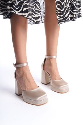 کفش پاشنه بلند کلاسیک بژ زنانه پاشنه پلت فرم پاشنه بلند ( +10 cm) ساتن کد 716443448