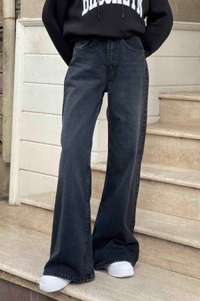 شلوار جین طوسی زنانه پاچه راحت فاق بلند جین بلند کد 805344110