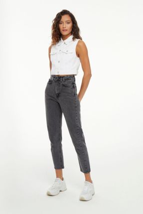 شلوار جین طوسی زنانه فاق بلند جین ساده کد 805354343