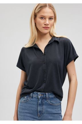 تی شرت مشکی زنانه رگولار مخلوط پلی استر یقه پیراهنی تکی کد 35912193