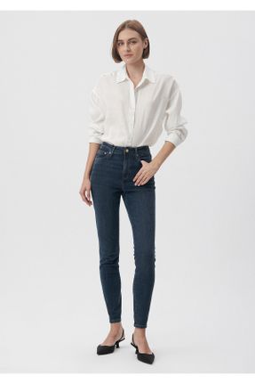 شلوار جین سرمه ای زنانه پاچه لوله ای پنبه (نخی) استاندارد کد 761256541
