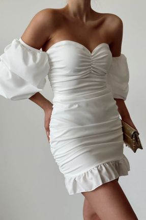 لباس سفید زنانه بافتنی کرپ رگولار بند دار کد 805432884