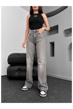 شلوار جین طوسی زنانه پاچه راحت فاق بلند جین بلند کد 805757503