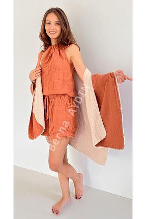 پانچو نارنجی زنانه %100 پنبه bernaaydın - کد 805494774