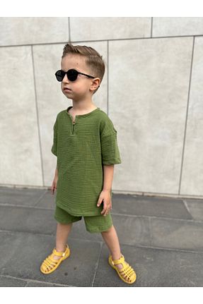 ست بالاتنه و پائین تنه سبز بچه گانه بافتنی barin kids - کد 805621422