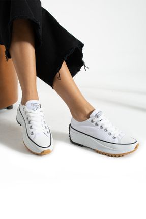 کفش اسنیکر سفید زنانه بند دار پارچه نساجی کد 805634904