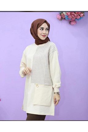 تونیک حجاب بژ زنانه بافتنی Butik - کد 805386236