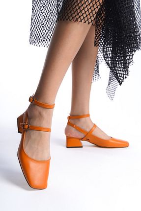 کفش پاشنه بلند کلاسیک نارنجی زنانه چرم لاکی SEREL35SHOES - کد 805512744