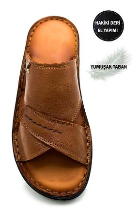 دمپائی قهوه ای مردانه چرم خالص Genel Markalar - کد 805565443