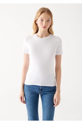 تی شرت سفید زنانه Fitted یقه گرد مودال- پنبه تکی کد 99473285