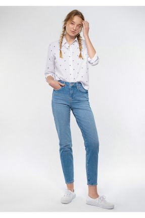 شلوار جین آبی زنانه پاچه تنگ فاق بلند پنبه (نخی) استاندارد کد 343342405