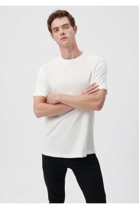 تی شرت سفید مردانه رگولار یقه گرد پنبه (نخی) تکی کد 749400170