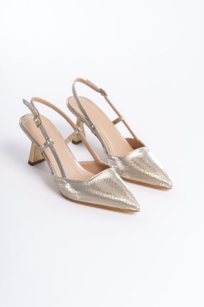 کفش پاشنه بلند کلاسیک طلائی زنانه چرم مصنوعی پاشنه ساده پاشنه متوسط ( 5 - 9 cm ) کد 805505637