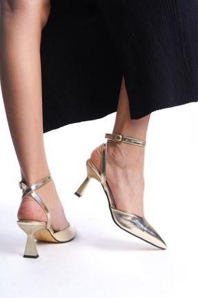 کفش پاشنه بلند کلاسیک طلائی زنانه پاشنه نازک پاشنه متوسط ( 5 - 9 cm ) کد 805817327