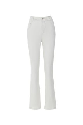 شلوار سفید زنانه جین فاق بلند کد 672185763