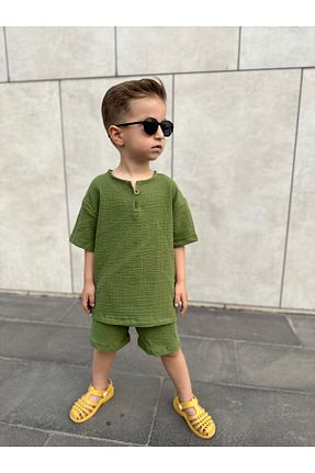 ست بالاتنه و پائین تنه سبز بچه گانه بافتنی barin kids - کد 805621422