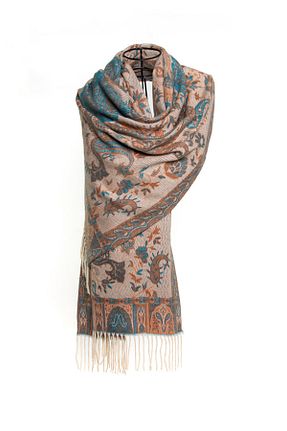 شال بژ زنانه Kesik Elyaf MAWLANA CASHMERE & SILK - کد 805855344