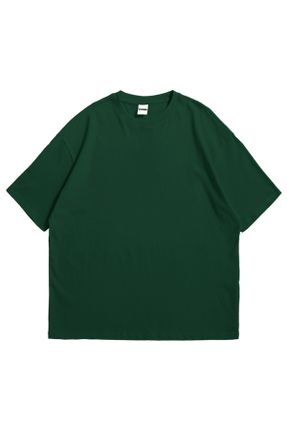 تی شرت سبز زنانه اورسایز یقه گرد تکی بیسیک کد 805605929