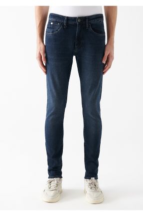شلوار جین آبی مردانه پاچه تنگ پنبه (نخی) ساده کد 49706410