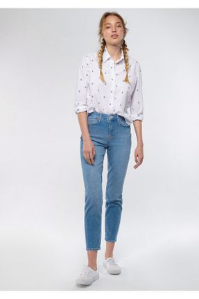 شلوار جین آبی زنانه پاچه تنگ فاق بلند پنبه (نخی) استاندارد کد 343342405