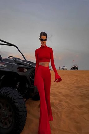 ست بالاتنه و پائین تنه قرمز زنانه بافت Fashiontayt - کد 805857744