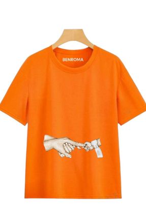 تی شرت نارنجی زنانه اورسایز پنبه (نخی) تکی کد 805644790