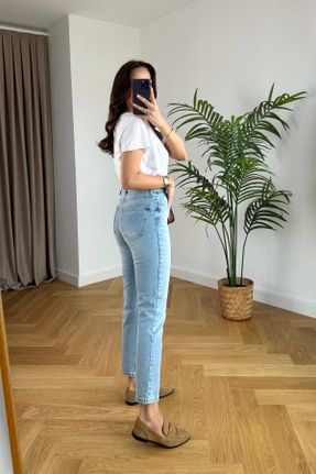 شلوار جین آبی زنانه پاچه تنگ سوپر فاق بلند جین ساده کد 805700239