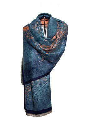 شال فیروزه ای زنانه Kesik Elyaf MAWLANA CASHMERE & SILK - کد 805863074