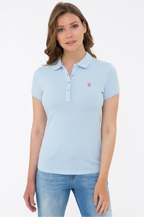 تی شرت آبی زنانه رگولار یقه پولو تکی بیسیک کد 107064470