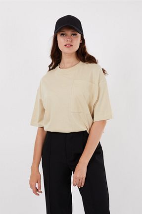 تیشرت بژ زنانه Loose RESS - کد 108750825