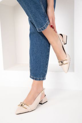 کفش پاشنه بلند کلاسیک بژ زنانه چرم مصنوعی پاشنه ساده پاشنه کوتاه ( 4 - 1 cm ) کد 800490839