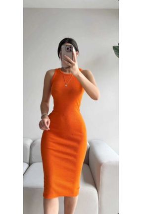 لباس نارنجی زنانه بافت پنبه - پلی استر آستین-بلند کد 805932127