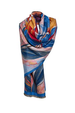 شال آبی زنانه Kesik Elyaf MAWLANA CASHMERE & SILK - کد 806186116