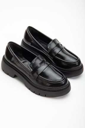 کفش لوفر مشکی زنانه چرم لاکی پاشنه متوسط ( 5 - 9 cm ) کد 806309555
