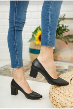 کفش پاشنه بلند کلاسیک مشکی زنانه چرم مصنوعی پاشنه ضخیم پاشنه متوسط ( 5 - 9 cm ) کد 385228501
